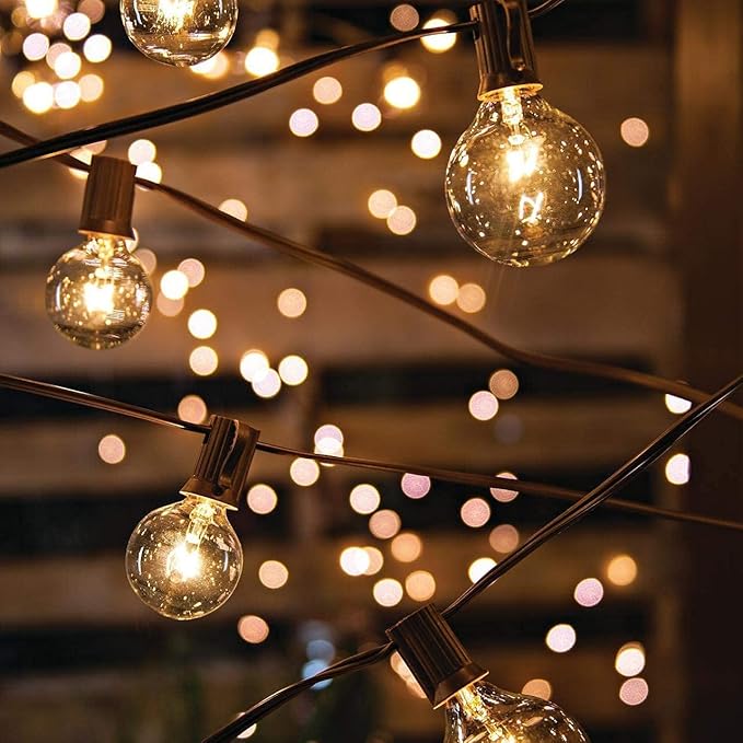 50Ft Outdoor Patio String Lights, G40 Clear String Lights with 53 Globe Bulbs, Waterproof Connectable Hanging String Lights for Outside Backyard Wedding Party Decor, E12 Base, Brown Wire