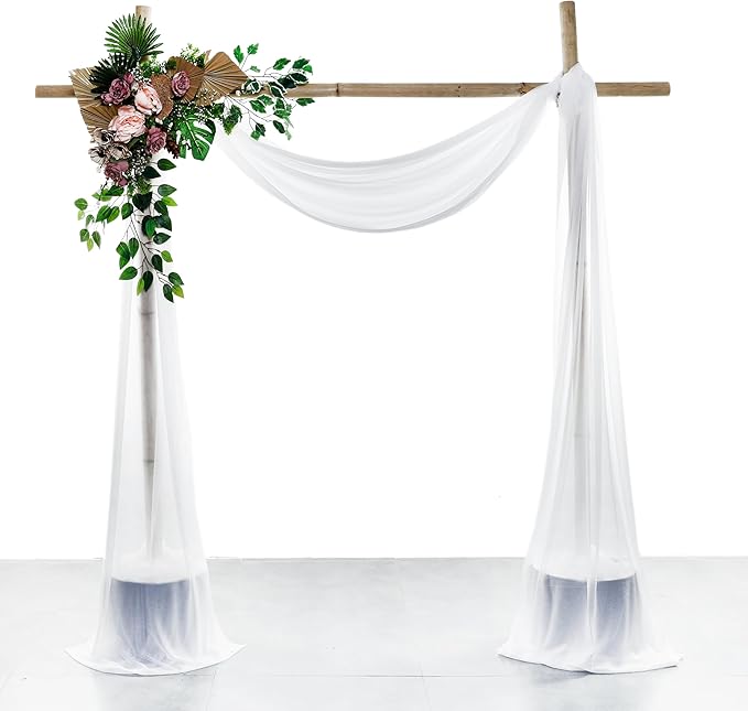 VDS Pack of 1 Panel (30 Inch X 40 Feet) Wedding Arch Draping Fabric Sheer Chiffon Fabric Drapery for Wedding Ceremony Reception Swag Backdrop Canopy Chuppah ARBO Altars Decoration (White)