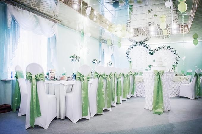 100 PCS Satin Chair Sashes Decorative Bow Chair Sashes Ties Back Ribbon Bows Chairs Cover Band for Wedding Party Ceremony Reception Events Banquet Restaurant Home Kitchen Decor(7x108inch,Sage Green)