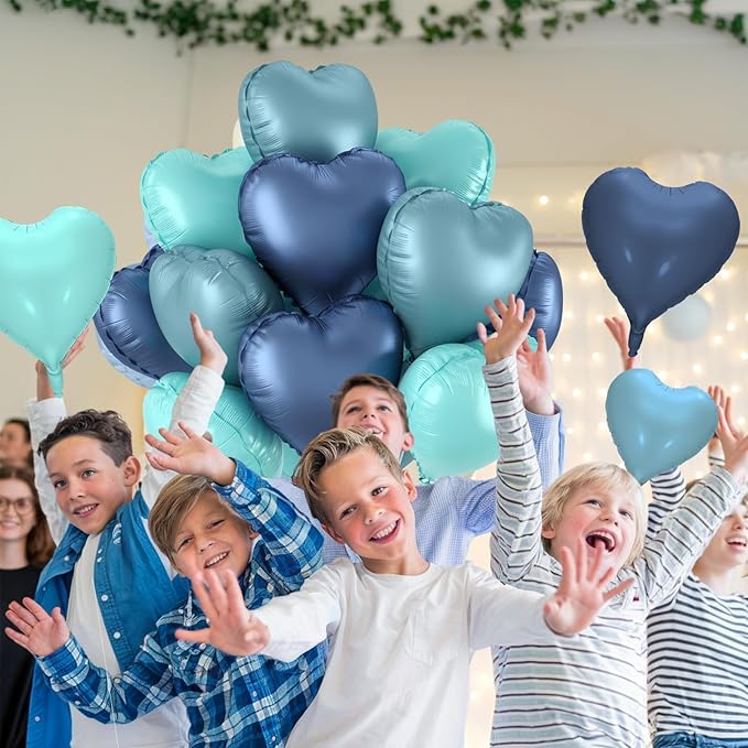 12 Pcs Heart Balloons, 18 inch Dusty Blue Heart Shaped Balloons, Big Foil Helium Balloon, Love Foil Balloon for Wedding Baby Shower Anniversary Valentine Party Decorations