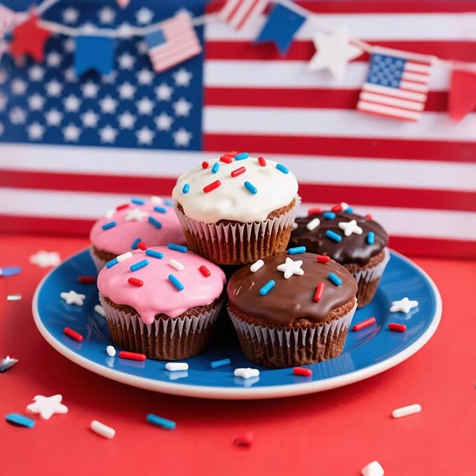 Edible Patriotic Sprinkles for Cake Decorating,Red White and Blue Jimmies Stars Sprinkle Mix, 100g/3.53oz, American Team USA Sprinkles,Baking, Ice Cream,Cookies,Cupcake Topper,Holiday Party Decorations