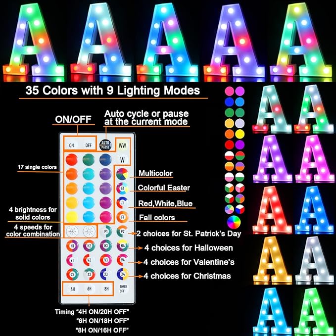 Pooqla Colorful Light Up Letters with Remote, Upgraded 35 Colors LED Marquee Letters, RGB Lighted Letter for Girls Teenager Gift, Birthday, Party, Wedding, Night Light, Room, Bedroom Decor, Letter F