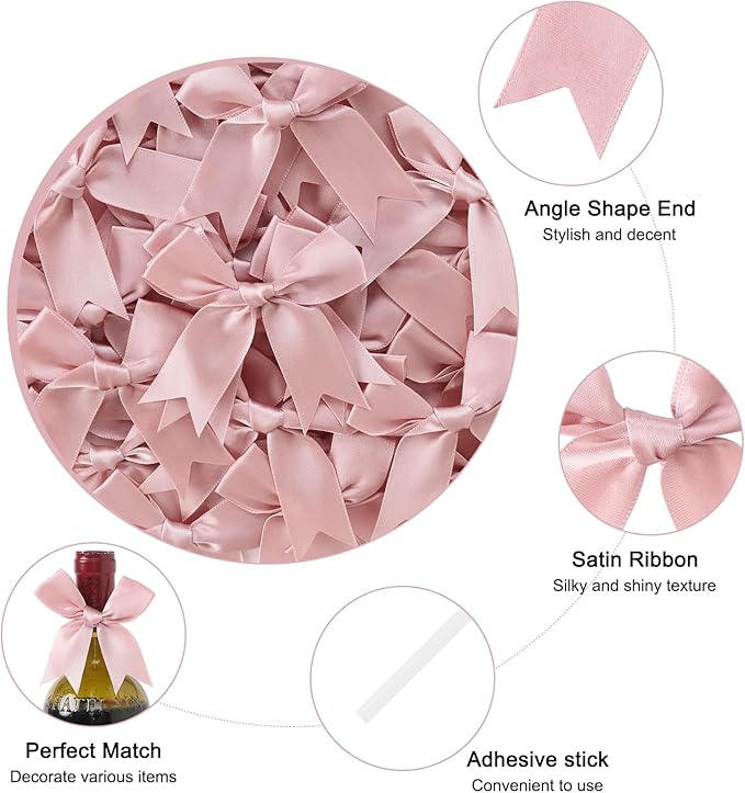 Feluwi Rose gold Gift Wrap Bows (50 Pcs) - 3.3 Inch Elegant Plastic-Free Bows for Christmas Gifts, Birthday Presents, Wedding Friendly Party Supplies, Baby Shower, Gift Bags Decorative Accessories