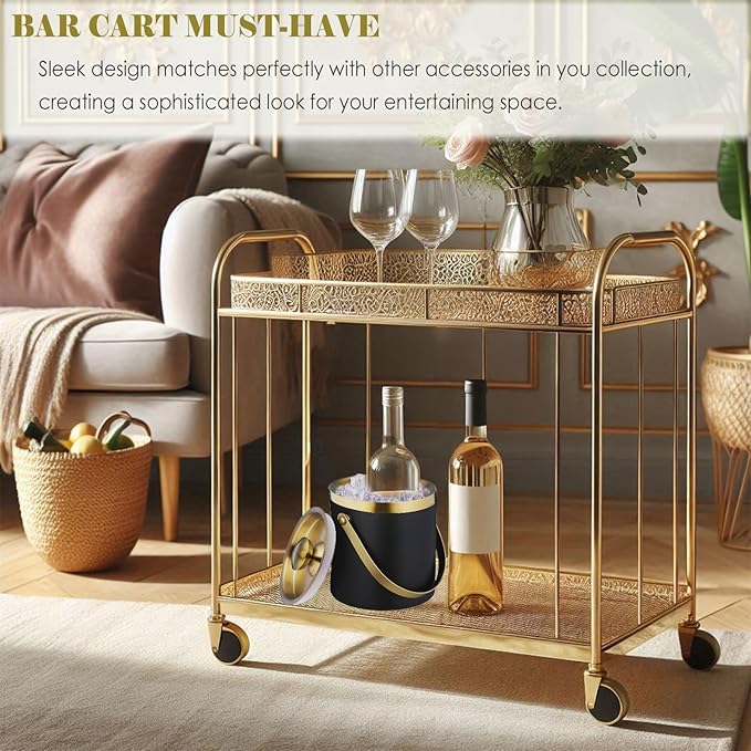 Insulated Ice Bucket with Lid, Handle and Tong Black Gold Stainless Steel Champagne Bucket for Party 3L Bar Cart Accessories Keep Drinks Chilled