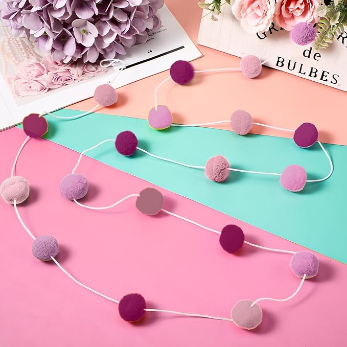 Irenare 9.8 ft Pom Pom Garland Felt Colorful Tassel Banner Christmas Party Pompoms Garland Decorations Felt Pennant Banner for Classroom Home Mantel Fireplace Birthday(Pink)