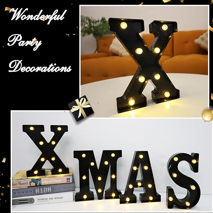 Led Marquee Letters, 8.58 Inch Black Light Up Letters, Small Led Letter Lights, Battery Powered Lighted Letterfor Table, Party, Birthday, Christmas Decor (Black, Letter X)