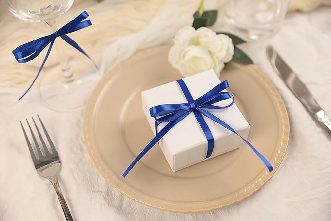 Dark Royal Blue Satin Ribbon 1/4 inch X Continuous 100 Yards, Single Face Polyester Ribbon Perfect for Gift Wrapping, Flower Bouquet, Wedding Decor, Crafts, Bow Making, Sewing and More
