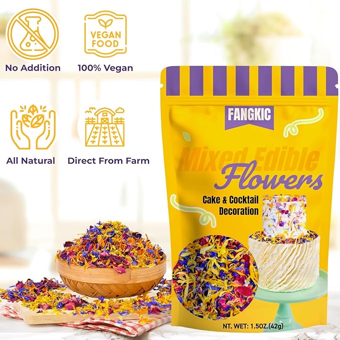 4 Kinds Natural Dried Edilble Flowers Petal Blend (1.5 Ounce), Edible Flowers for Cocktail, Cake Decoration, Soap Making, Ice cream. Include Rose Petals, Cornflower, Osmanthus, and Calendula