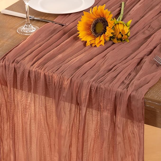 Dusty Rose Cheesecloth Table Runner Fall Table Runner Boho Gauze 120 Inches Cheese Cloth Fall Table Decorations for Thanksgiving Wedding Bridal Baby Shower Birthday Party Decor