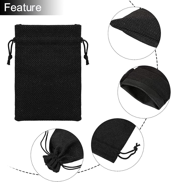 20Pcs Black Burlap Bags 5x7 inch, Drawstring Linen Gift Bags Small Jewelry Jute Sacks Halloween Candy Pouch Wedding Party Favor Bags