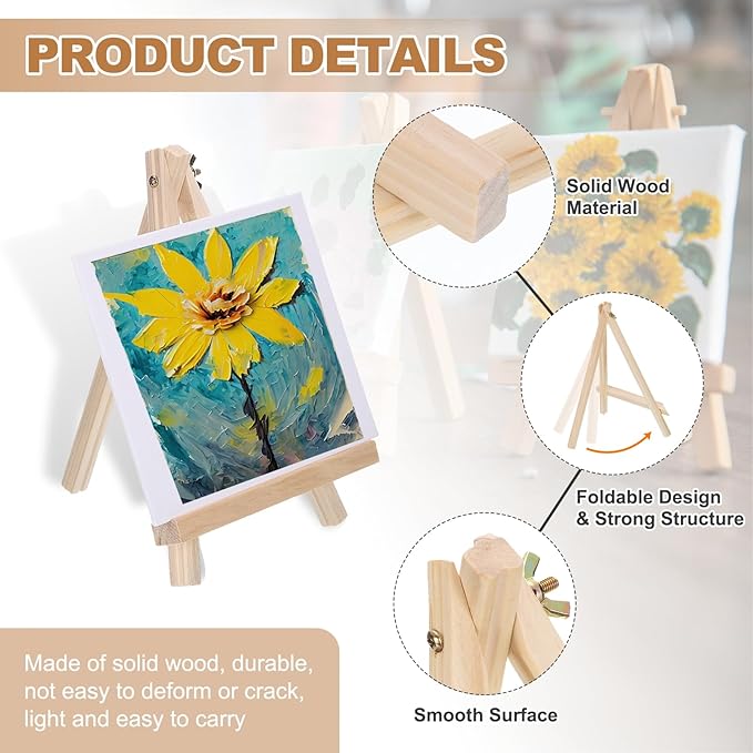 MECCANIXITY Mini Wood Display Easels, 11.8"x7.9"A-Frame Painting Tabletop Easels Holder Stand for Artists Beginners Displaying Small Canvases Art Photos Business Cards(Pack of 3, Wood Color)