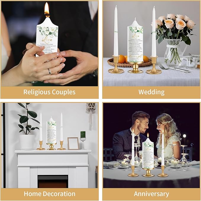 Extrogif Unity Wedding Candles Ceremony Set - 3 Floral Candles Set with Gold Holders, Elegant Wedding Decorations for Ceremony, Religious Bible Verse - Gifts for Couples 2025
