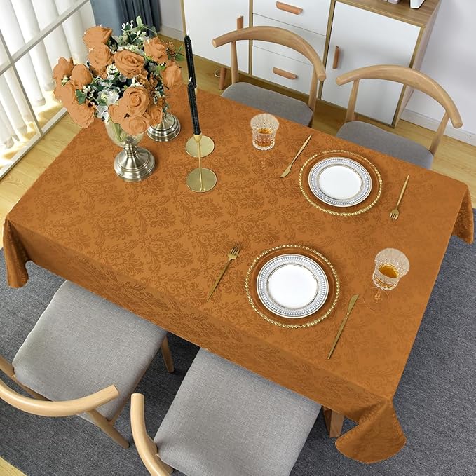SASTYBALE Fall Tablecloth for Rectangle Tables 60 x 102 Inch Spill Proof Washable Autumn Jacquard Damask Heavy Table Cloth, Polyester Table Cover for Thanksgiving, Harvest, Holiday, Amber/Bronze