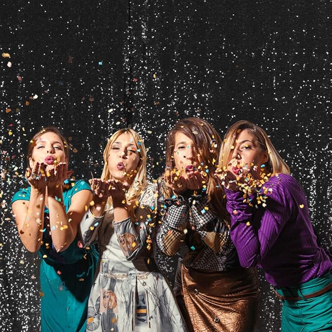SquarePie Sequin Backdrop 8FT x 8FT Black Curtain Background for Halloween Wedding Party Christmas Decoration