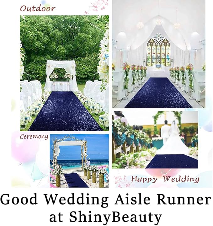 ShinyBeauty Sequin Aisle Runners 2Ft x 15Ft Navy Carpet Runner for Party Glitter Runner for Wedding N116