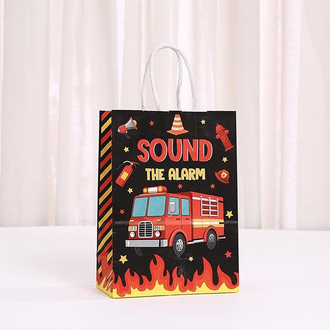 piqiya Fire Truck Party Favor Bags,24pcs Firetruck Gift Treat Goodie Bag for Fire Safety Awareness Events,Firefighter Candy Treat Paper Bag, Gift Bags for Fireman Birthday Party Rescue