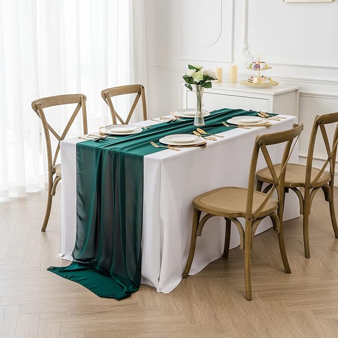 6Pack 9ft Chiffon Table Runner 14x108 Inch Sheer Romantic Table Runner for Wedding Birthday Party Bridal Shower Outdoor Decoration-Hunter