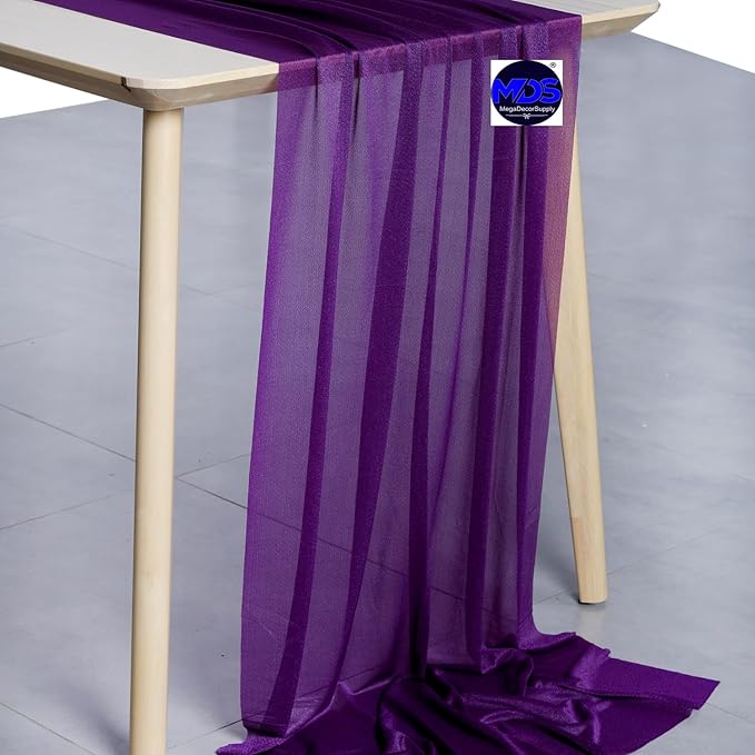 MDS Halloween Chiffon Table Runner - 10 Pack, 29 x 170 Inches, 14ft Each - Sheer Spooky Table Runners for Haunted House Parties, Trick-or-Treat Tables, Witchy Décor, Wedding & Events - Cadbury Purple