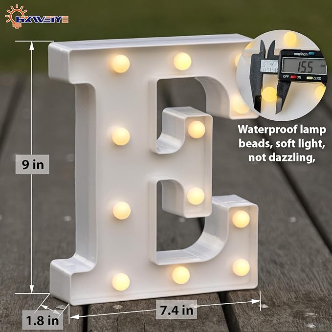 LED Marquee Letters Lights Sign-E, HXWEIYE Led Letters Lights 26 Alphabet, Light Up Number 0-9 Letters Sign for Party Home Birthday Anniversary Battery Powered Lighted Letters(Warm White)