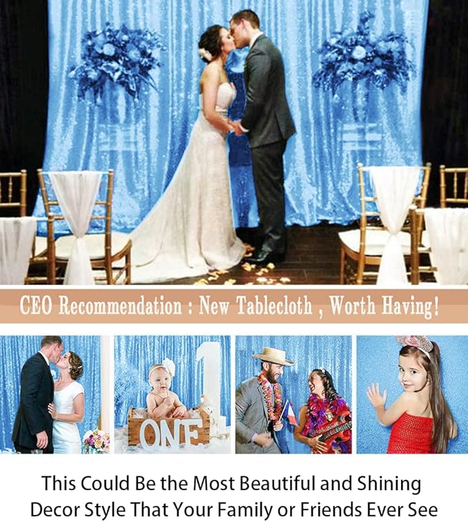 ShiDianYi Sequin Backdrop 8x8 FT Baby Blue Photo Booth Backdrops Curtain Shimmer Fabric Curtains Light Blue Glitter-Drapes Background for Parties Wedding