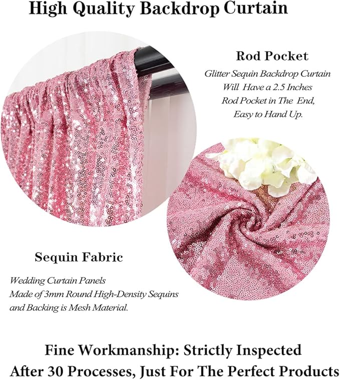 DUOBAO Sequin Backdrop Shiny Pink 4FTx7FT Shower Backdrops Pink Gold Sequin-Backdrop 7Ft Wedding Ceremony Sequins Party Background Birthday Bridal Shower Photo Booth Back Drop