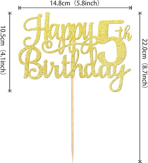 1 PCS Happy 5th Birthday Cake Topper - Gold Glitter Cheers to 5 Years - Fabulous Cake Decoration for 5th Birthday Theme Party