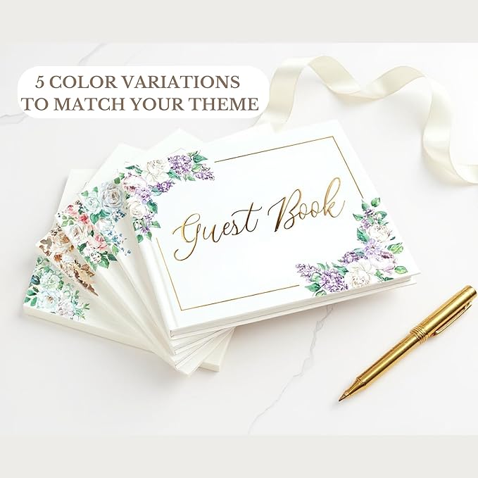 Wedding Guest Book for Guests to Sign, Elegant Wedding Guestbook Ideas, Sign in Book for Bridal and Baby Shower, Polaroid Guest Book, 100 Thick Lined and Blank Pages for Party, Wedding Books