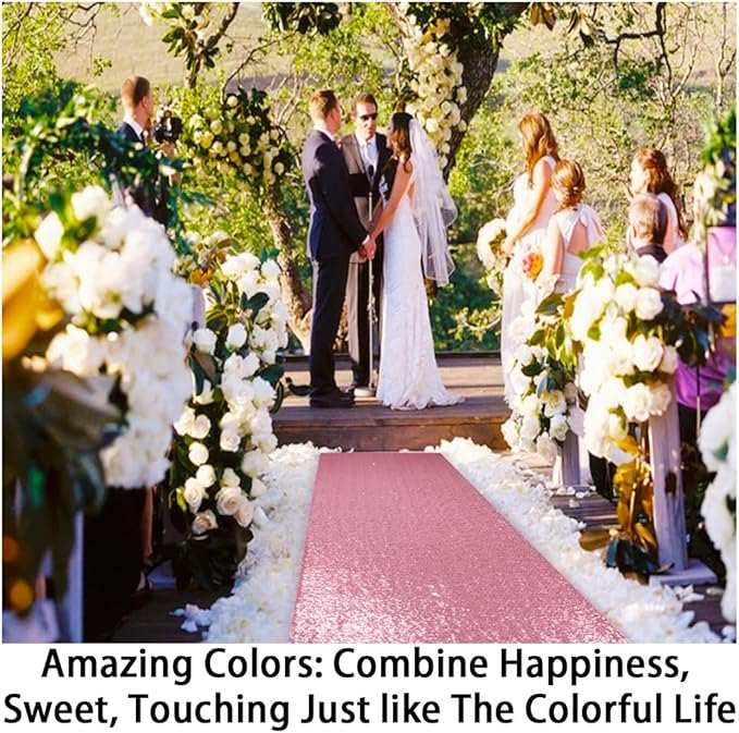ShinyBeauty Sequin Aisle Runners 2Ft x 15Ft Pink Gold Carpet Runner for Party Glitter Runner for Wedding N116