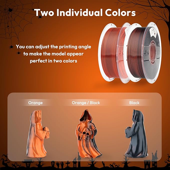 AMOLEN Silk PLA 3D Printer Filament Bundle 2KG, Dual Color PLA 1.75mm Pack, Shiny Color Change 3D Printing PLA Filament for Most FDM 3D Printer, Black Orange & Black Pink, 1KG X 2 Spools