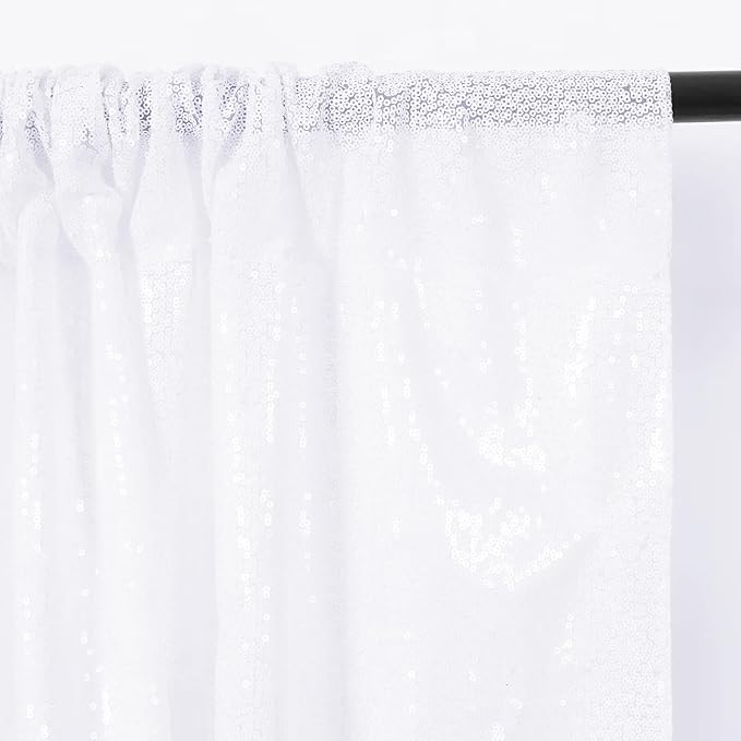 Eternal Beauty 4 PCS Sequin Backdrop Curtain, Sequin Wedding Backdrop for Christmas Party, Birthday (White 2FTx8FT)