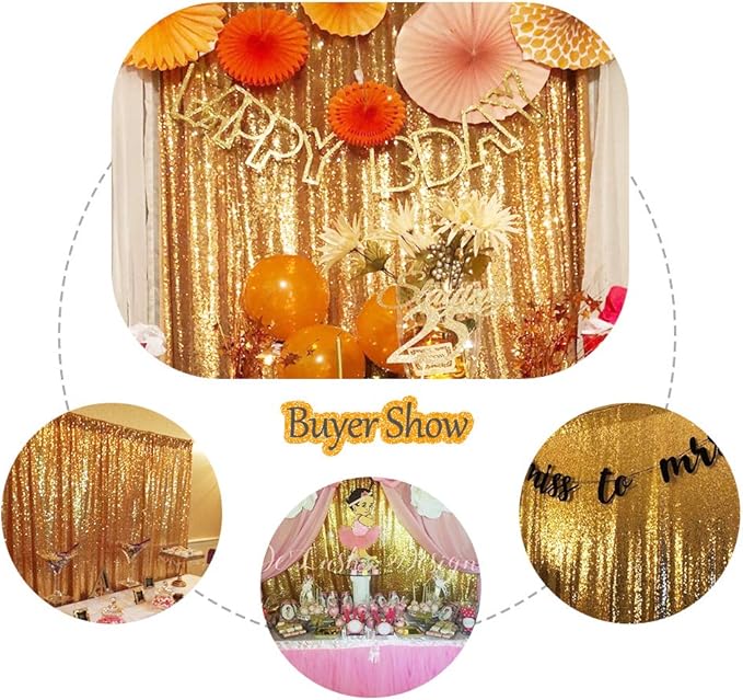 SquarePie Sequin Backdrop Curtain Not See Through Background for Wedding Party 6FT x 8FT Gold