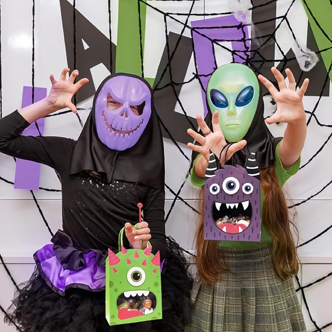 Cheerland Monster Party Favor Gift Bags Halloween Goodie Bag Monster Birthday Party Decorations Bag Summerween Candy Trick Or Treat Paper Goodie Bags Cartoon Themed Kids Theme Party Supplies 8 Pcs