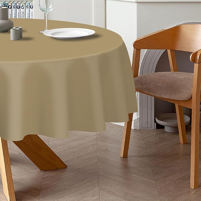 QIKSION Gold Round Tablecloth 12 Pack, 84 Inch Plastic Table Cover Disposable for Parties