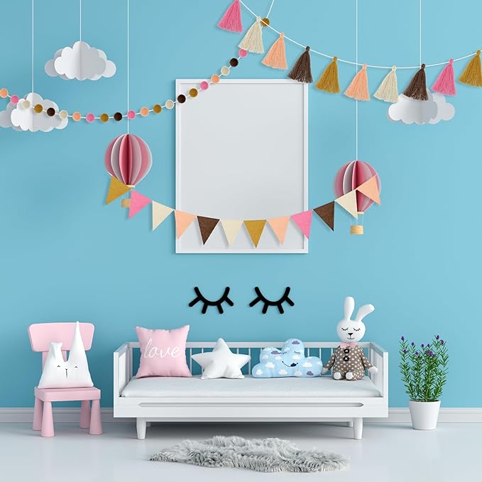 Irenare 9.8 ft Pom Pom Garland Felt Colorful Tassel Banner Christmas Party Pompoms Garland Decorations Felt Pennant Banner for Classroom Home Mantel Fireplace Birthday(Boho Color)