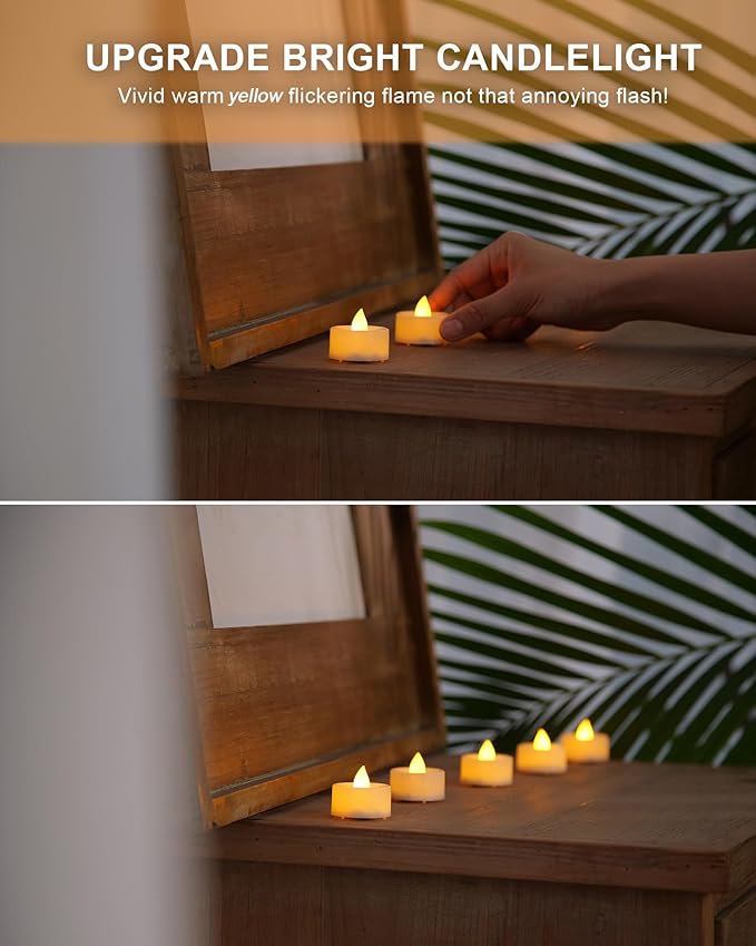 BEICHI Flameless LED Tea Lights - 50 Pack Battery Operated Flickering Fake Candles for Wedding, Halloween, Christmas, Diwali - Warm Yellow