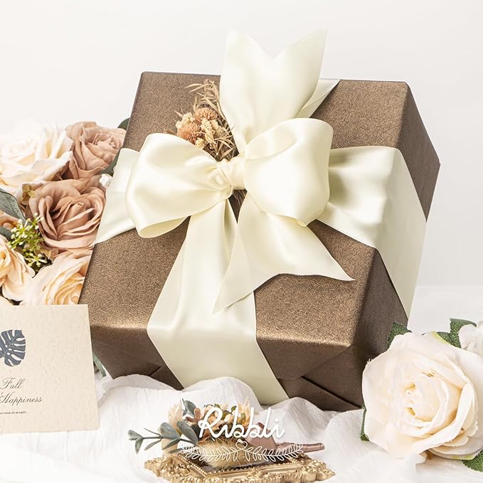 Ribbli Ivory Double Faced Satin Ribbon, 3” x Continuous 10 Yards,Use for Bows Bouquet,Gift Wrapping,Floral Arrangement,Wedding Decoration