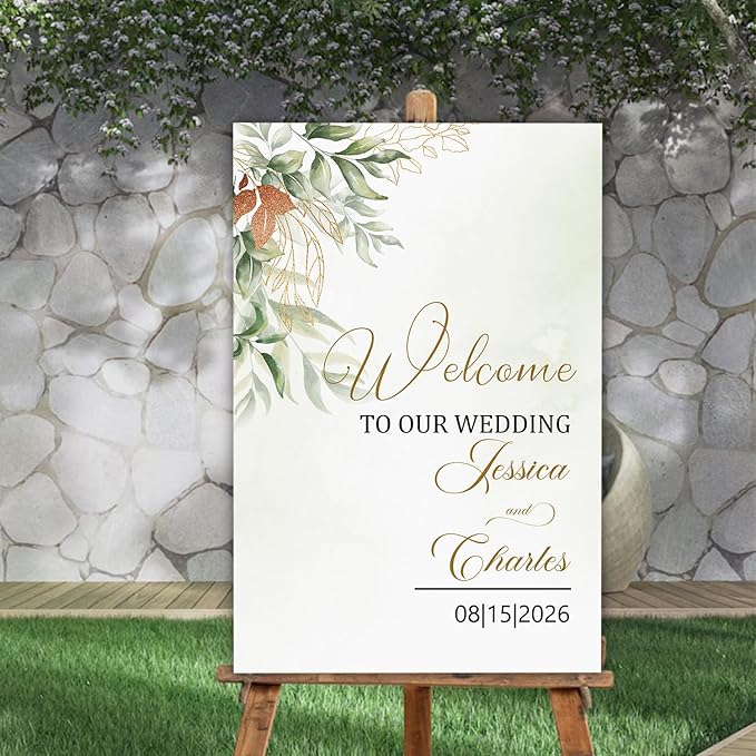 Eucalyptus Wedding Welcome Sign Template, Greenery and Gold Printable Sign for Reception, Custom Wedding Board