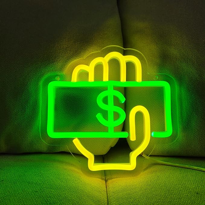 Cashier Neon Sign Love Money Neon Signs for Wall Decor, LED Light Signs for Supermarket, 7.8" x 7.5