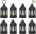 LLQ (8Pack-5Inch) Mini Lantern with Flickering LED Candle for Table Centerpiece, Black Halloween Decorations, Small Hanging Decorative Lantern for Wedding Christmas, Fall Garden Party Decor for Home