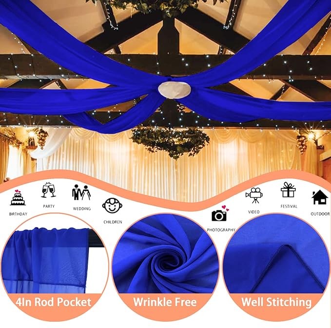 FUHSY Wedding Ceiling Drapes Blue Ceiling Drapes for Weddings 5FTx30FT 2 Panels Sheer Fabric for Draping Chiffon Drape Curtains Arch Draping Fabric for Wedding Drapery for Party Stage Swag Decorations