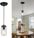 Glass Pendant Lights Kitchen Island, 1-Light Black Pendant Light Fixtures with Mason Jar Clear Glass Shade, Farmhouse Hanging Light for Kitchen Sink Dining Room Bedroom Hallway