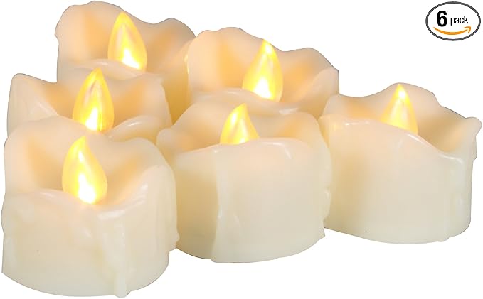 CANDLE CHOICE Battery Operated Flameless Votive Candles with Timer Realistic Flickering Fake Electric LED Tea Lights Tealights for Halloween Christmas Party Wedding Decorations Batteries Incl. 6 Pack
