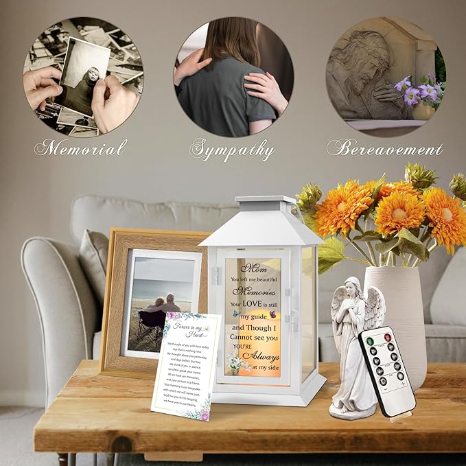 Memorial Lantern Bereavement Gifts in Memory of Loved One Memorial Gifts for Loss of Mother Remembrance Sympathy Gifts for Loss of Loved One with LED Candle and Remote