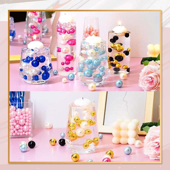 300Pcs Vase Filler Rosepink No Hole Faux Pearl Beads for Vase Filling Decorations, Candle Centerpieces, Wedding Centerpieces, Home Party Decor (8/14/20mm)