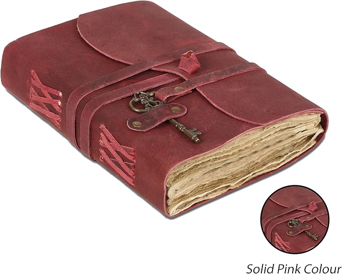 Leather Journal with Lined and Unlined Deckle Edge Paper 8x6 inch and Vintage Key | Handmade Writing Notebook Diary | Bound Daily Notepad for Men & Women Medium, Sketch/Writing pad for Artists