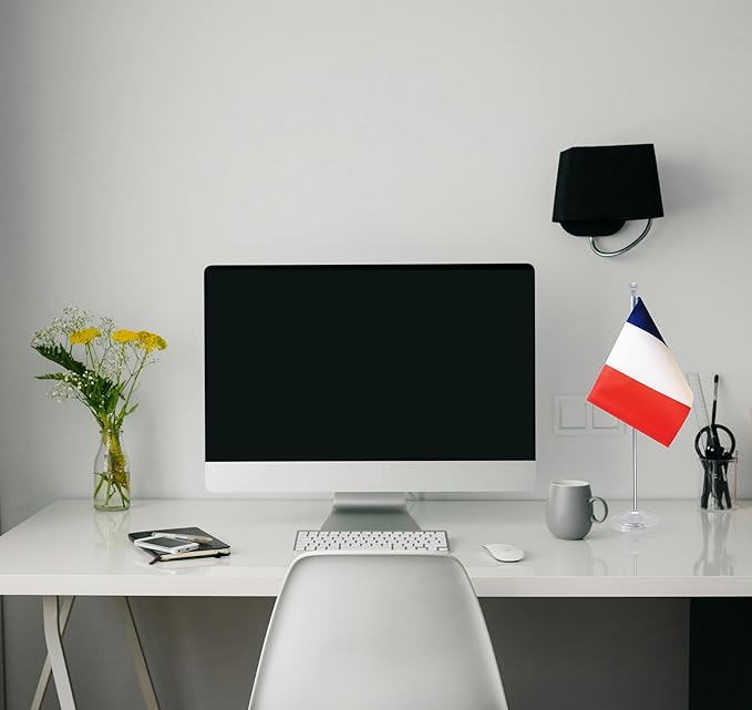 France Desk Flag, French Table Office Flag with Metal Pole and Stand Base, International Country Flags, Festival Event Celebration, Classroom Meeting Desktop Decor (France)