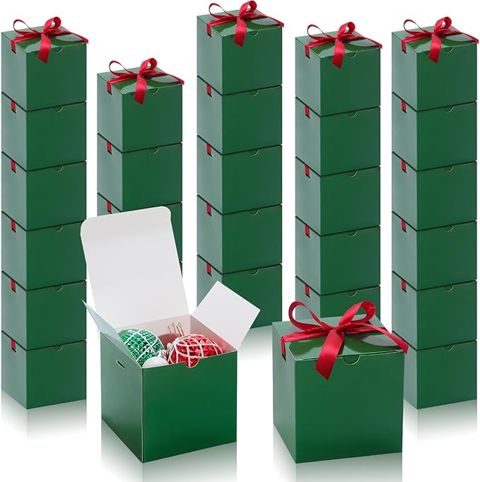DOYIDE Small Gift Boxes, 60 Pcs 4x4x4 Inch Green Elegant Paper Box with Ribbons, Party Favor Boxes for Candy Cupcake Christmas Wedding Baby Shower Bridesmaids Birthday