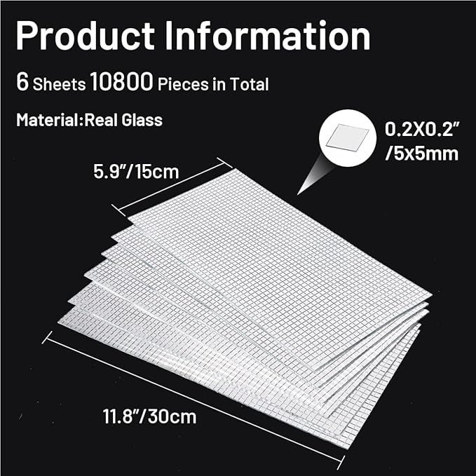 PP OPOUNT 10800 PCS Disco Tiles, 5 x 5 mm Self-Adhesive Glass Mirror Tiles for Craft Decoration, Mini Mosaic Tiles for Art Collage, Indoor Outdoor Decoration(Silver)