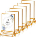 Gold Picture Frame 5X7 Acrylic Sign Holder with Gold Borders Double Sided Acrylic Frames Clear Display Stand, Plastic Sign Holder for Wedding Table Numbers Menu Holder (6 Pack)