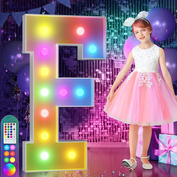imprsv 4FT Colorful Marquee Light Up Letters F, 18 Colors Light Up Letters Alphabet Sign with Remote, One Letters First Birthday, Large Letters for Birthday Engagement Anniversary Wedding Party Decor